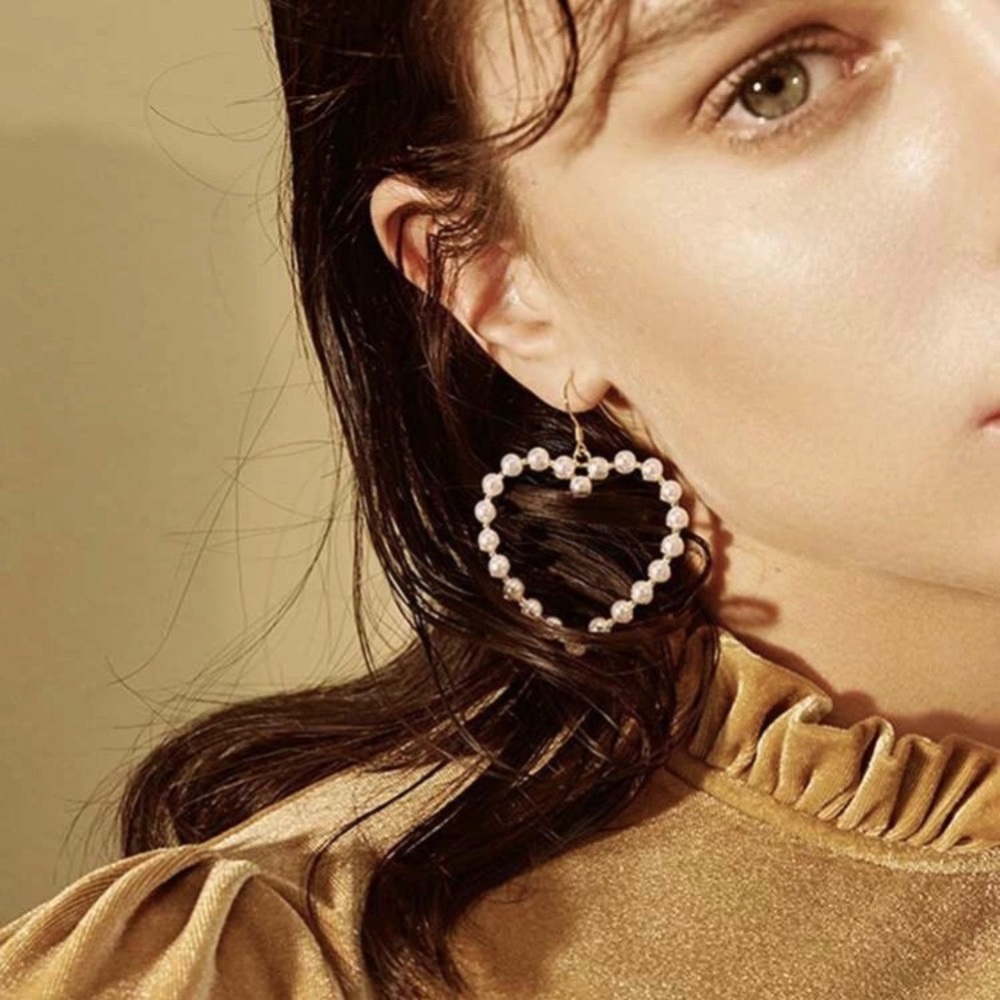 925 Sterling Silver Pearl Heart Drop Earrings